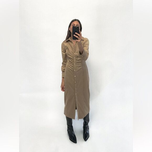 Zara RUCHED FAUX SUEDE MIDI DRESS size small NWT - Picture 1 of 16